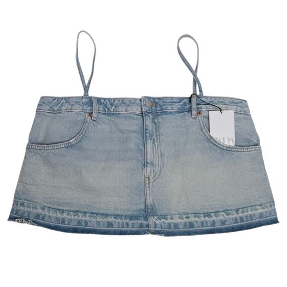 Zara Denim Skirt Effect Sleeveless Crop Top NEW Women's XL - Picture 3 of 12